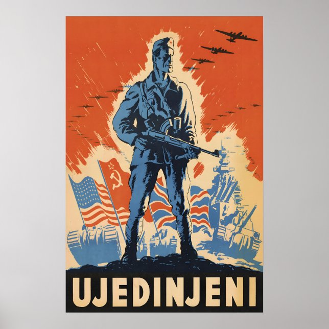 WWII-affisch SFR Jugoslavien partisaner enar! Poster (Framsidan)