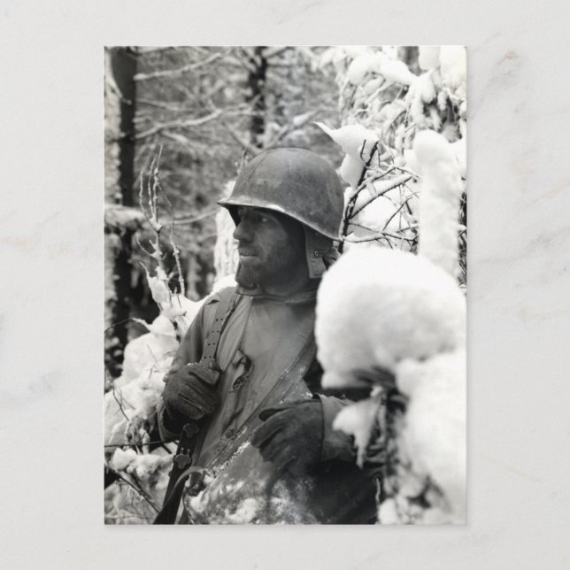 WWII American Soldier i Bastogne Vykort (Framsida)