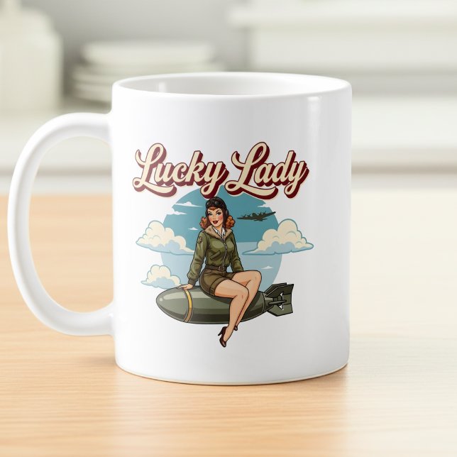 WWII Bombflygplan Lucky Lady Nose Art Kaffemugg (Skapare uppladdad)