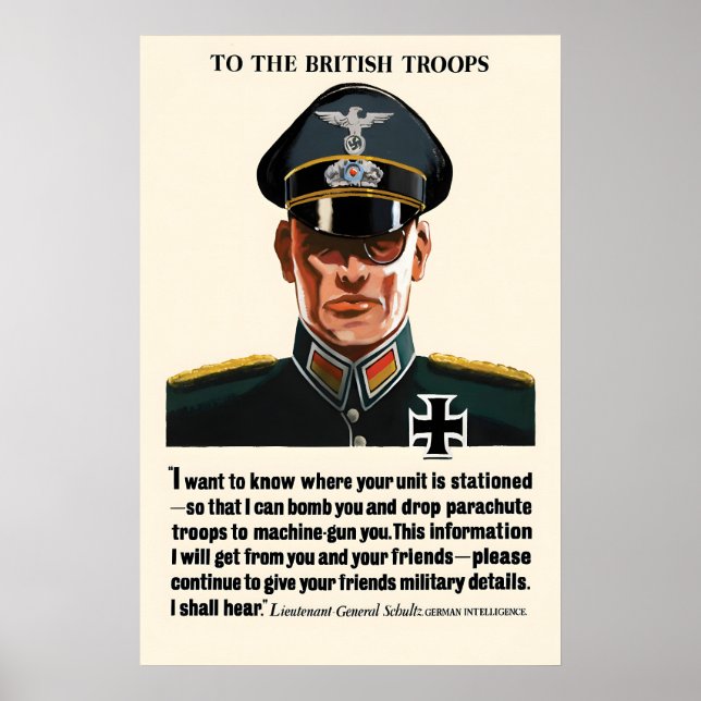 WWII brittisk propagandapostar Hånar tysk officer Poster (Framsidan)