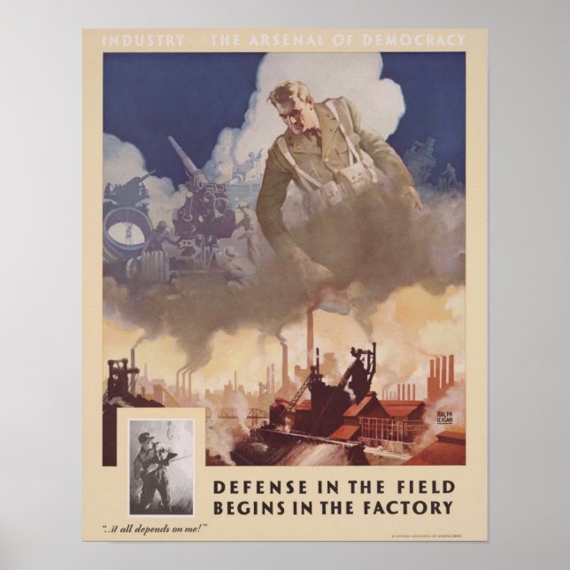 WWII-försvaret i Fält börjar i fabriken Poster (Framsidan)