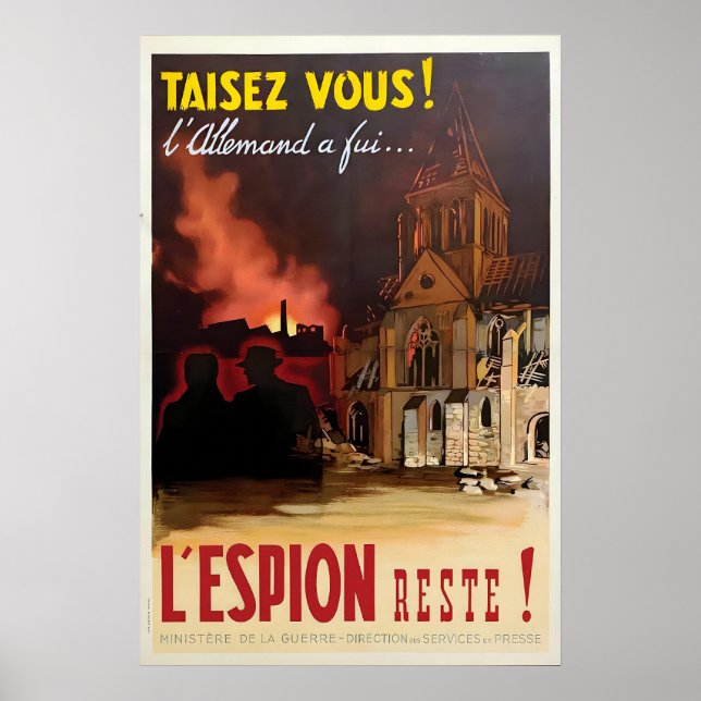 WWII fransk propagandaposter tyska spioner, fransk Poster (Framsidan)