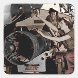 WWII Kvinnor som arbetar på flygplan Fyrkantigt Klistermärke