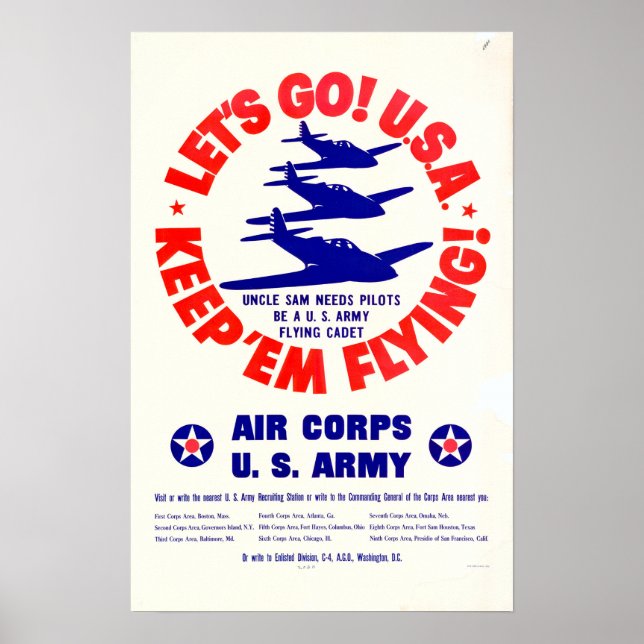 WWII Låt oss! USA:s Behålla "Em Flies! Poster (Framsidan)