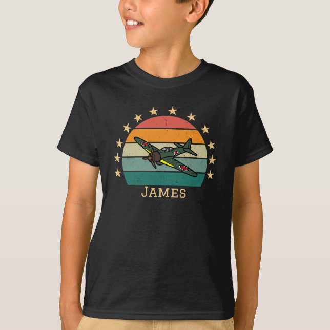 WWII Militärjakt Krigsflygplan Retro T Shirt (Framsida)