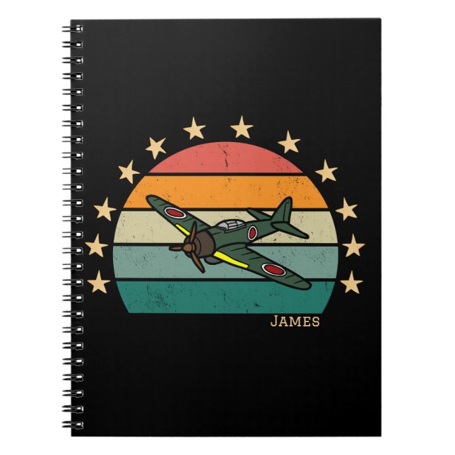 WWII Militärstridsflygplan Krig Retro Anteckningsbok (Framsidan)