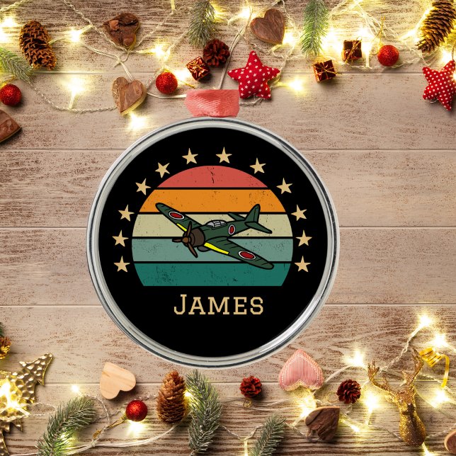 WWII Militärstridsflygplan Krig Retro Julgransprydnad Metall (Skapare uppladdad)