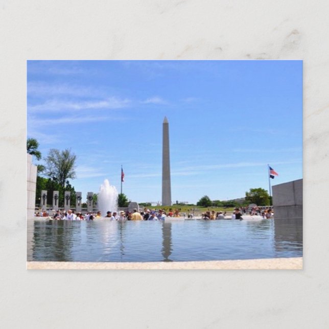 WWII-minnesfontän och Washington Monument Vykort (Framsida)