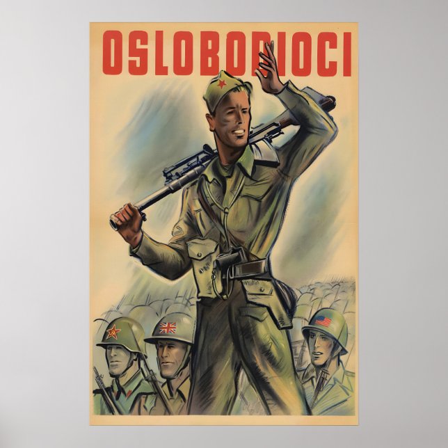 WWII Partisan Affisch SFR Jugoslavien Befriare (Framsidan)