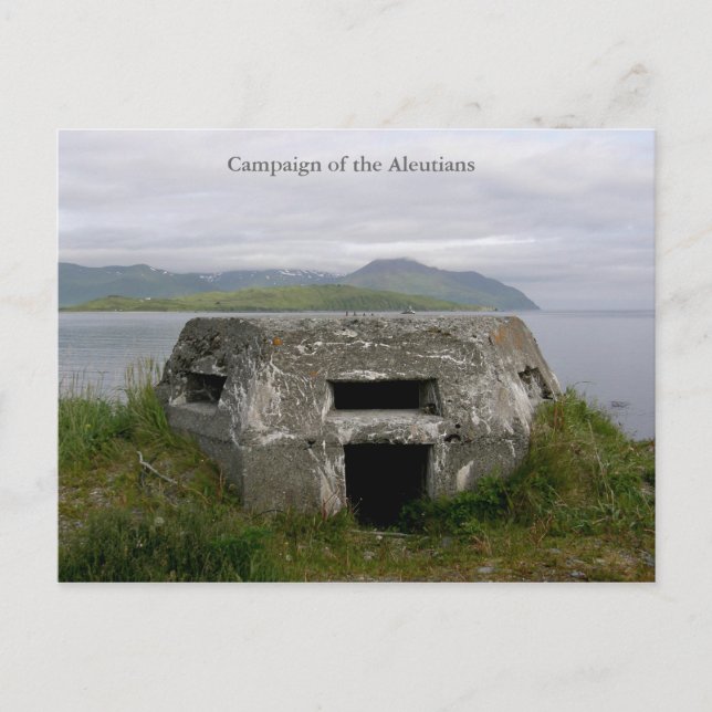 WWII Pillbox på stranden, nederländska Harbor, AK Vykort (Framsida)