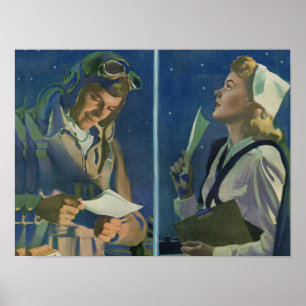 WWII-pilot och sjuksköterska som avstånd romantik Poster