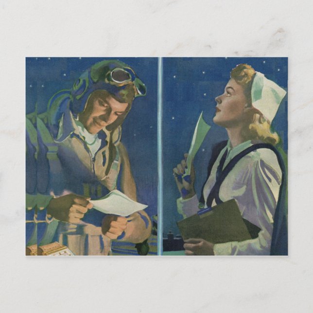WWII-pilot och sjuksköterska som avstånd romantik  Vykort (Framsida)