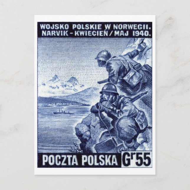 WWII Polska armén i Narvik, Norge Vykort (Framsida)
