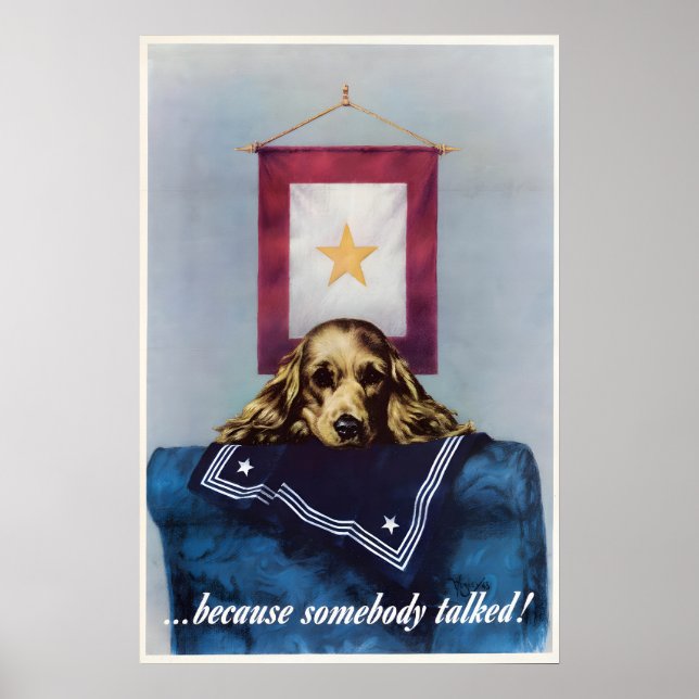 WWII-propagandaposter Ledsen Valp, ...eftersom Poster (Framsidan)