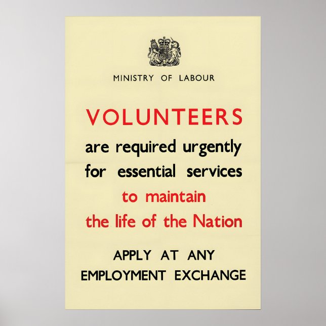WWII-propagandaposter Storbritannien Arbetsmarknad Poster (Framsidan)