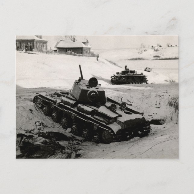 WWII Ryska och tyska Tanker Vykort (Framsida)