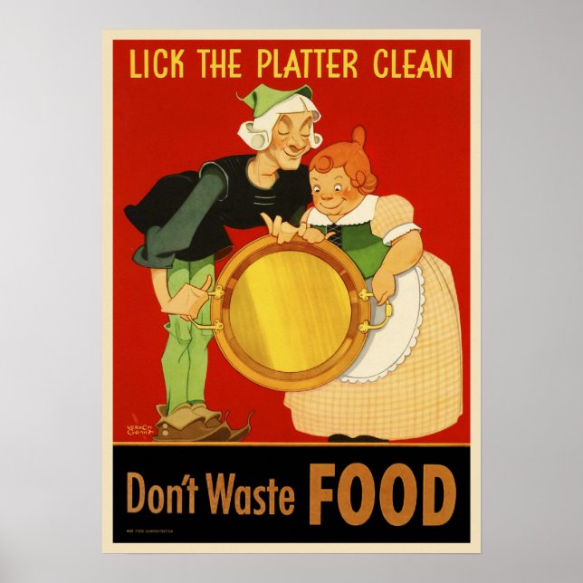 WWII Slicka Platter Clean-Slösa inte mat Poster (Framsidan)