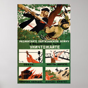 WWII Sovjetisk propagandaposter Guerilla krigförin Poster