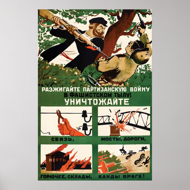 WWII Sovjetisk propagandaposter Guerilla krigförin Poster (Framsidan)