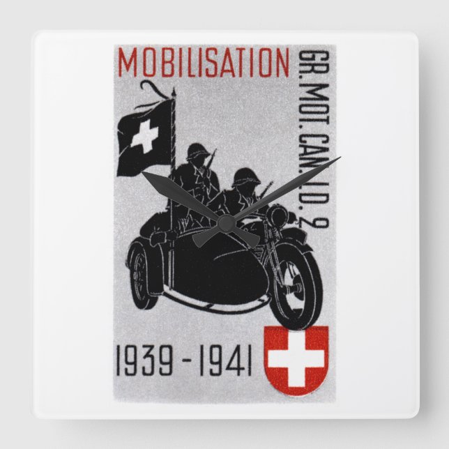 WWII Swiss Recon Motorcle Fyrkantig Klocka (Framsida)