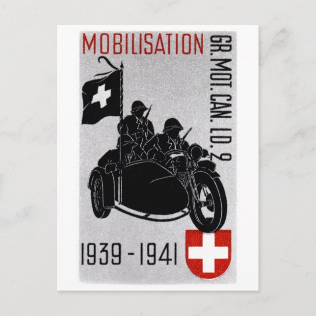 WWII Swiss Recon Motorcle Vykort (Framsida)
