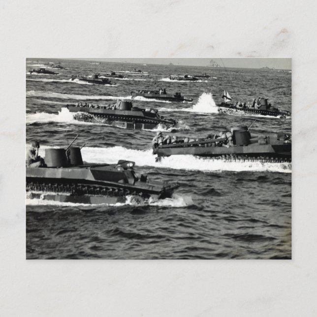 WWII US Marines invade Iwo Jima Vykort (Framsida)