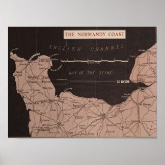 WWII-utskrift - Normandie Kusten Karta Poster