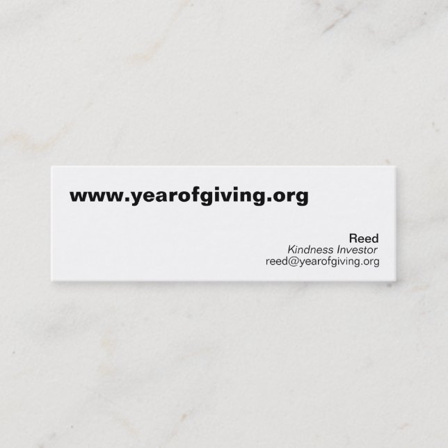 www.yearofgiving.org vass, reed@yearofgiving.o.. mini visitkort (Framsida)