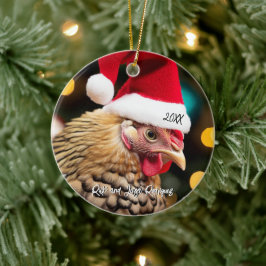 Wyandotte Chicken Wearing Santa Hat jul Julgransprydnad Keramik