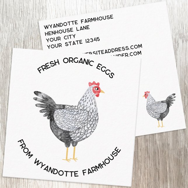 Wyandotte Kycklinggårdsägg Fyrkantigt Visitkort (Wyandotte Chicken hen watercolor custom text farm poultry eggs business card)