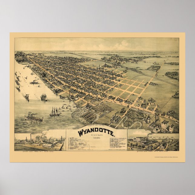 Wyandotte, MI Panoramic Karta - 1896 Poster (Framsidan)