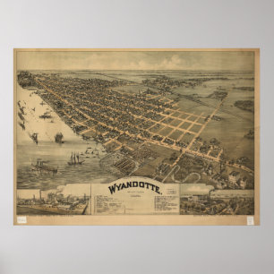 Wyandotte Michigan 1896 Antique Panoramic Karta Poster