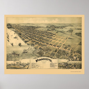 Wyandotte panorama- karta för MI - 1896 Poster