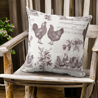 Wyandottes Chicken och Tupp Vintage Toile Kudde
