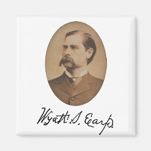 Wyatt Earp Porträtt och Namnteckning Magnet
