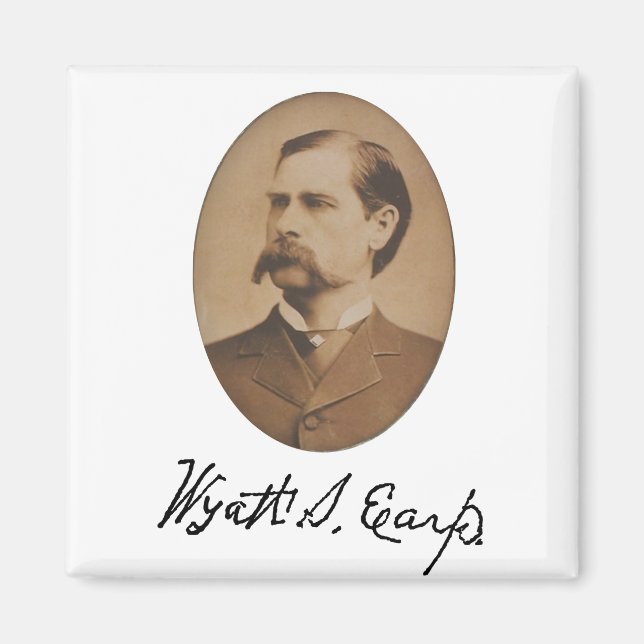 Wyatt Earp Porträtt och Namnteckning Magnet (Framsidan)