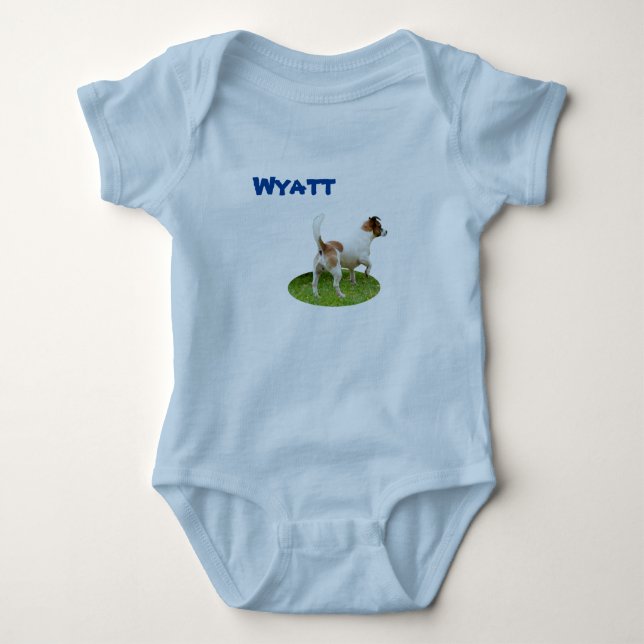 Wyatt Namn Med Fox Terrier, Baby Bodysuit T Shirt (Framsida)