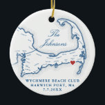 Wychmere Beach Klubb Bröllop Photo Första jul Julgransprydnad Keramik<br><div class="desc">Fira din första jul som ett gift par med denna viktiga keramiska prydnadsföremål med ett häpnadsväckande Kap Cod karta-tema, perfekt för att hedra minnet av bröllop vid Wychmere Beach-Klubben i Harwich-hamnen i MORSA. Anpassa den med dina bröllop-detaljer på framsidan och ett omhuldat foto på baksidan. Den här eleganten är en...</div>