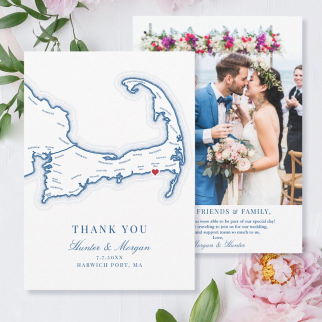 Wychmere Beach Klubb Cape Cod Bröllop Photo Tack Kort (These Harwich Port MA Thank You Cards are perfect for your Wychmere Beach Club destination wedding)