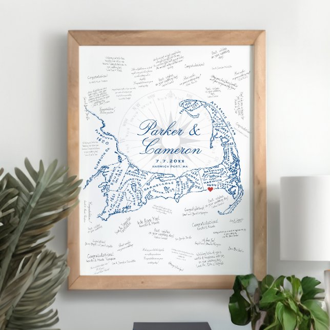 Wychmere Bröllop Cape Cod Kart Gästbok Poster (Wychmere Beach Club Cape Cod Alternative Guest Book Poster with Town Names by Concertina Press)