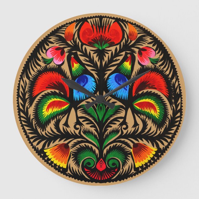 Wycinanki tar tid på Polen/multifärgad Stor Klocka (Framsida)