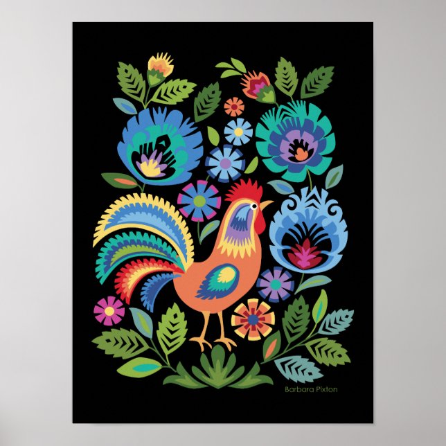 Wycinanki Tupp & Blommor, polsk folkmönster Poster (Framsidan)