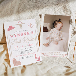 WYNONA  First Rodeo Cowgirl Photo Birthday Inbjudningar