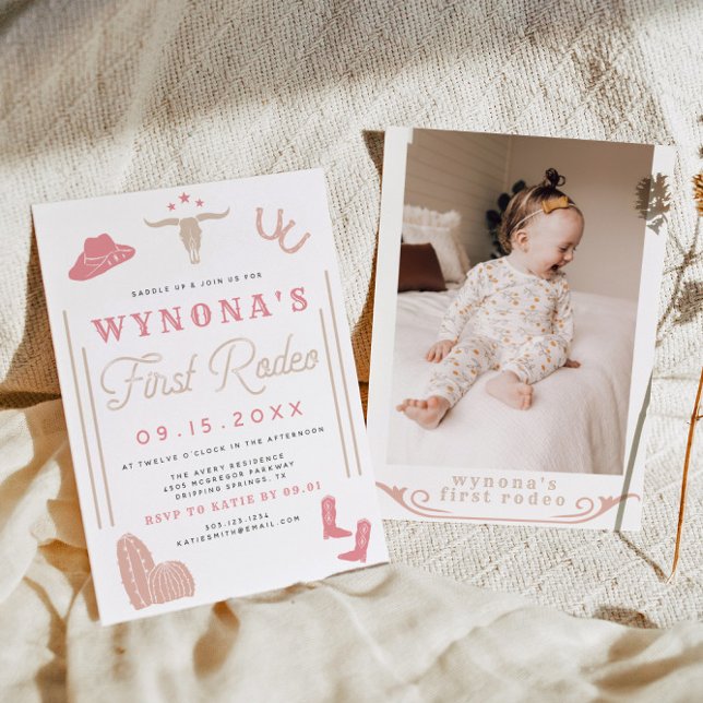 WYNONA  First Rodeo Cowgirl Photo Birthday Inbjudningar (Skapare uppladdad)