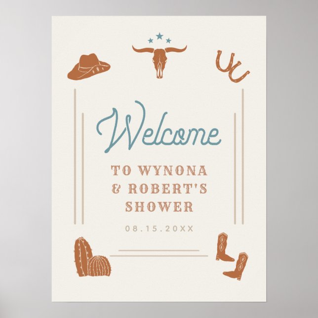 WYNONA Orange Blå Cowboy Par Dusch Välkommen Poster (Framsidan)