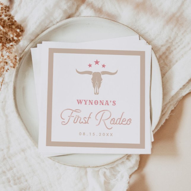 WYNONA Rosa Cowgirl First Rodeo Födelsedagsfest Pappersservett (Skapare uppladdad)