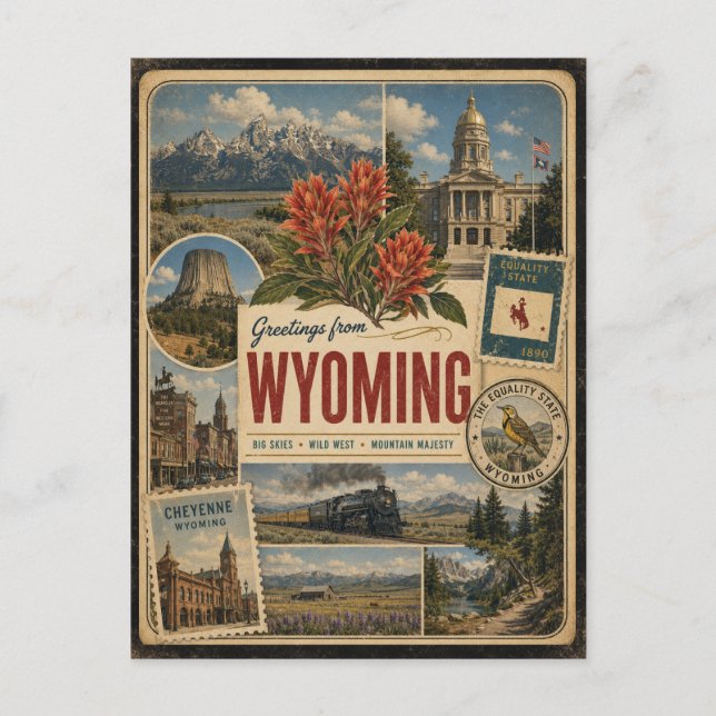 Wyoming Äkta Vintagestil Vykort (Framsida)