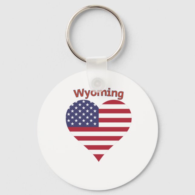 Wyoming American Flagga Heart Nyckelring (Framsida)