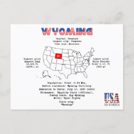 Wyoming amerikan som är statlig på en karta och helg vykort