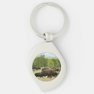 Wyoming Bison Nature Animal Photography Swirl Silverfärgad Nyckelring